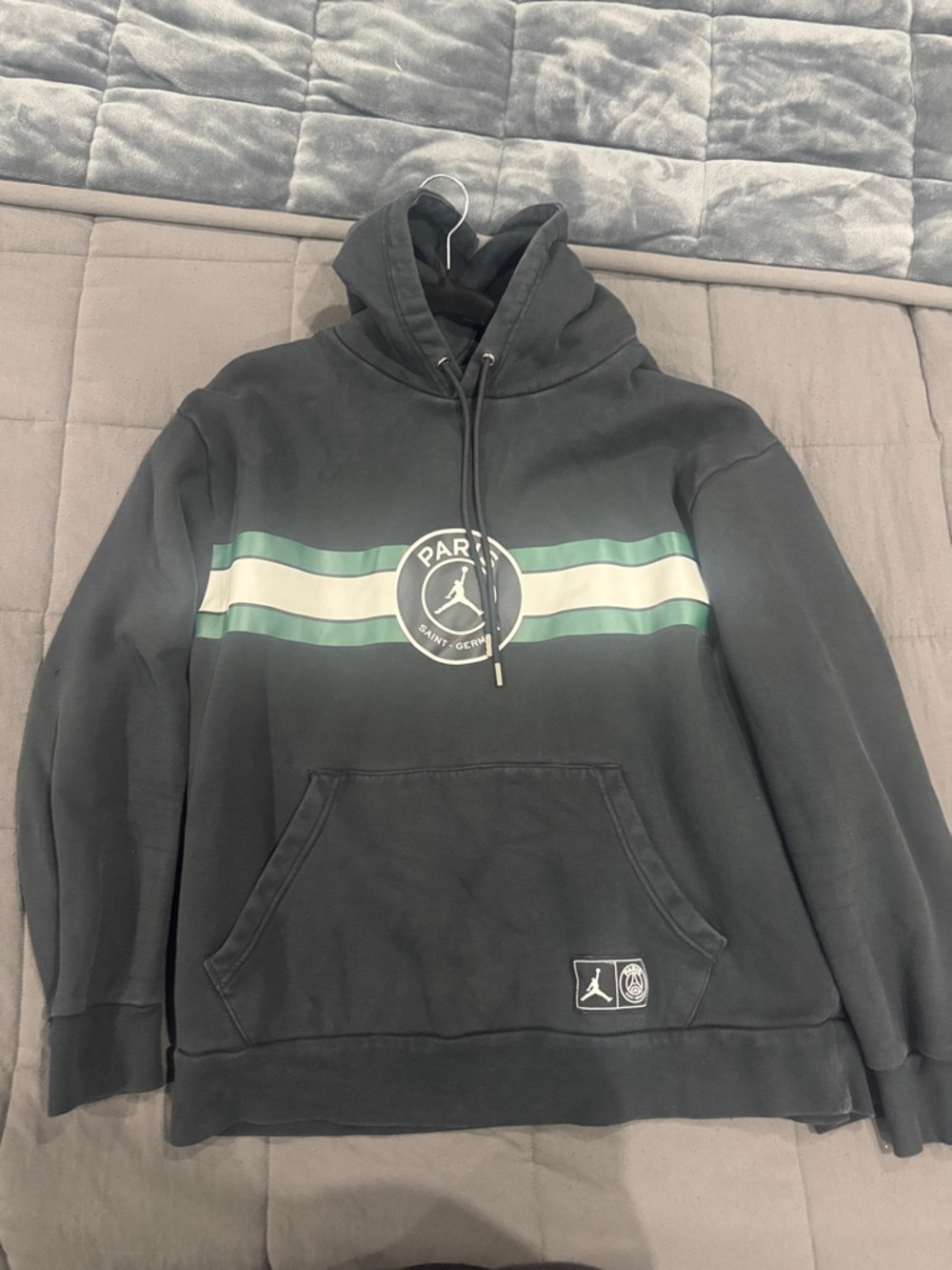Jordan Black Hoodie with Green and White Chest Stripes!